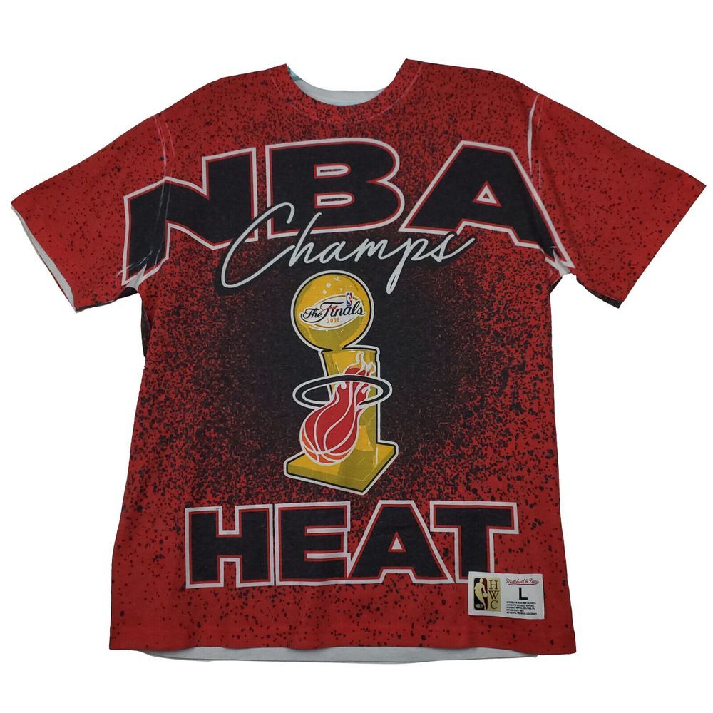 Miami Heat Mitchell & Ness L Large Shirt NBA Champs Sublimation Art Red NWT